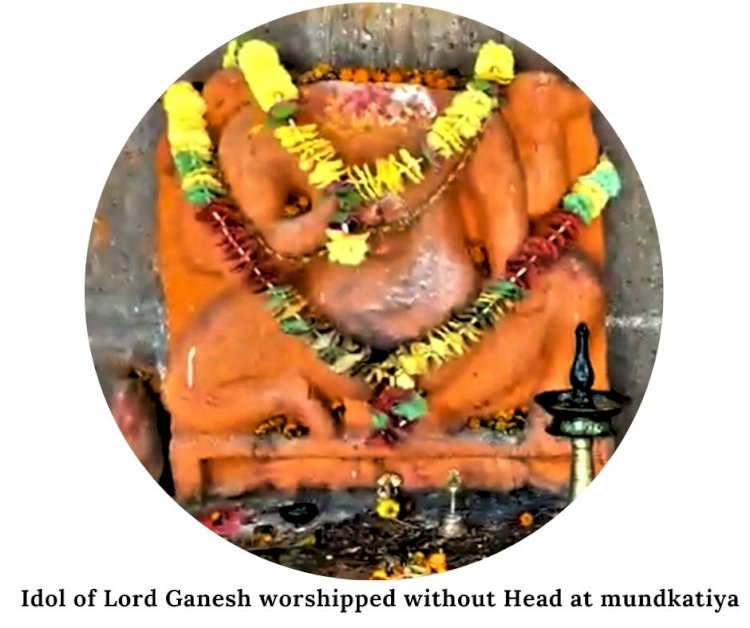 Idol of Lord Ganesh without head in the sanctum at Mundkatiya