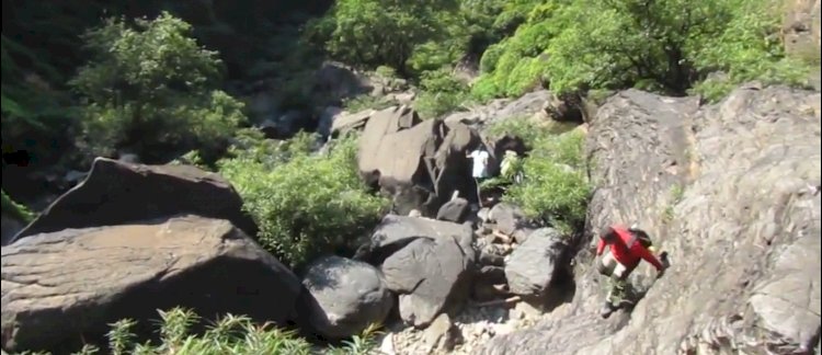 climbing to belligundi waterfalls